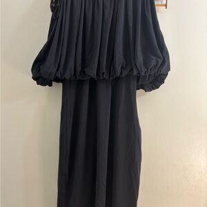 Zara Navy Mini Dress Balloon-Style Draped Top